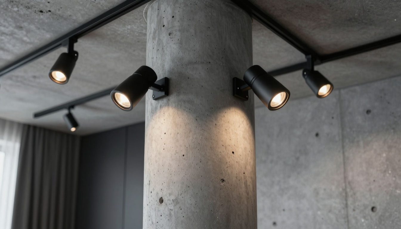 Подсветка фактурной стены под углом